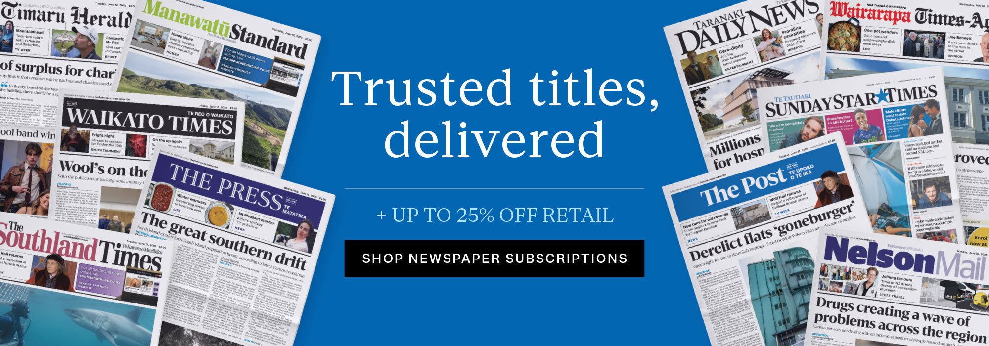 Promotional banner for newspaper subscriptions with various newspapers displayed.